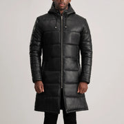 
Közeli részlet of Hooded & Zipper Hardware on Floyd Tan Hooded Leather Puffer Coat