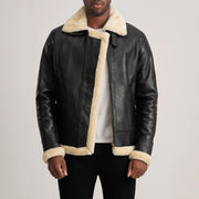 
Francis B-3 Black Leather Bomber Jacket in Black Sheepskin Leather - Elölnézet & testre szabott sziluett | Online vásárlás