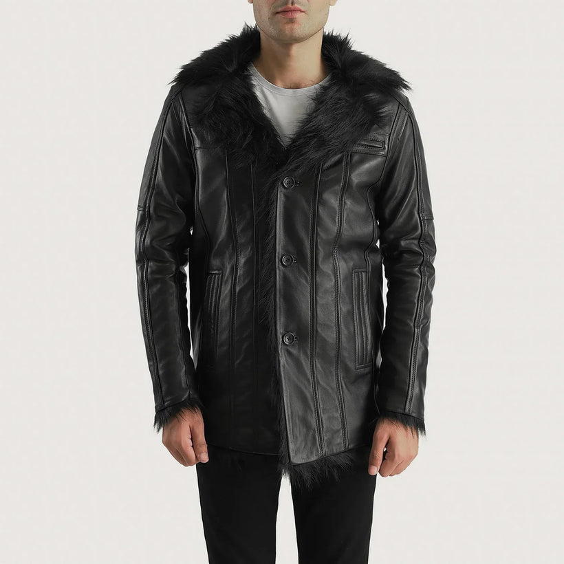 Furcliff Fekete Leather Coat férfi