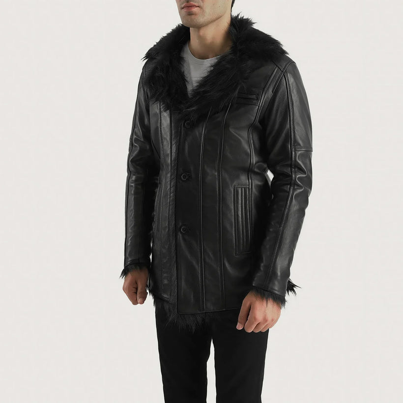 Furcliff Fekete Leather Coat férfi