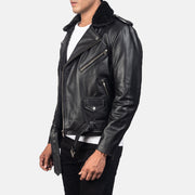 
Black Cowhide Leather Biker Jacket - Hátulnézet precíz vállilleszkedéssel és tiszta szegéllyel