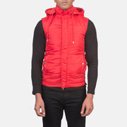 
Közeli részlet of Band with Removable Hood & Zipper with dual puller and wind flap Hardware on Fuston Piros Kapucnis steppelt mellény Férfi