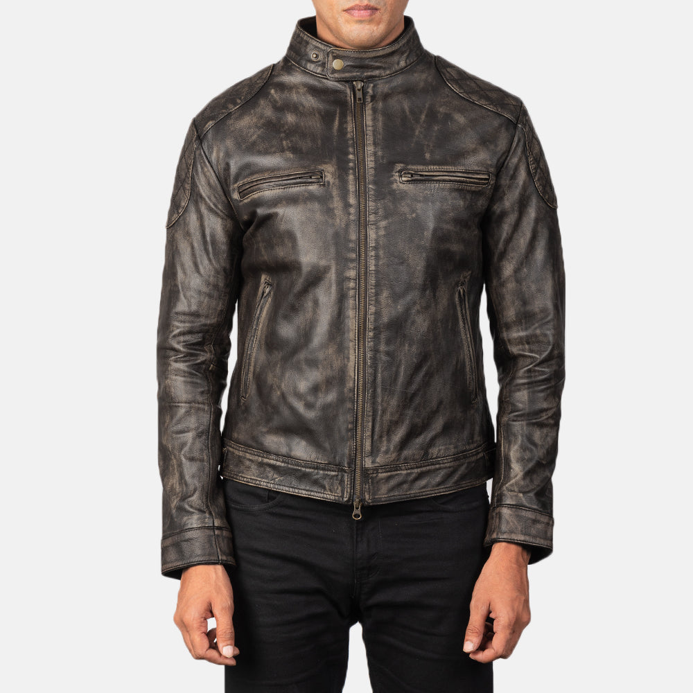 
Gatsby Quilted Distressed Brown Leather Jacket - Oldalnézet az ergonomikus ujjkialakítással