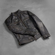 
Kézműves szegélykialakítás Gatsby Quilted Distressed Brown Leather Jacket