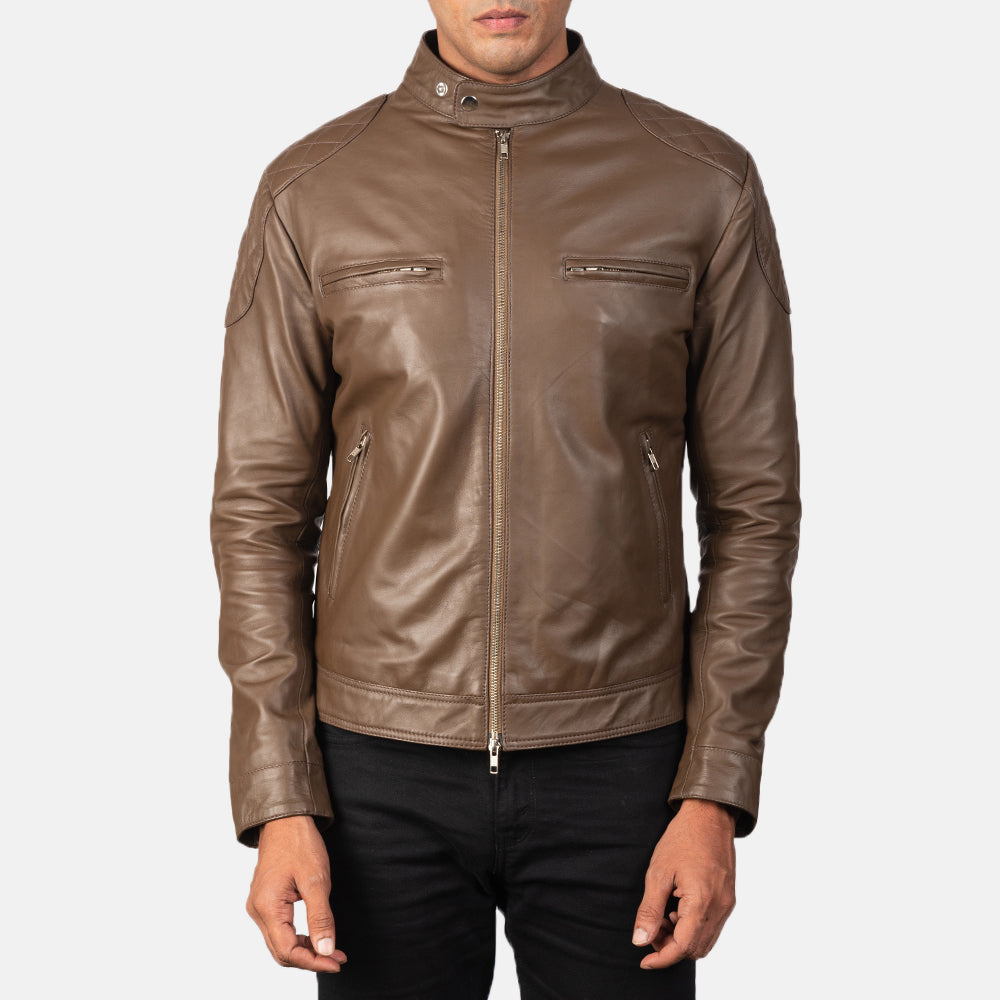 
Közeli részlet of Band with snap buttons & Zipper Hardware on Gatsby Mocha Bőr Motoros Dzseki Férfi
