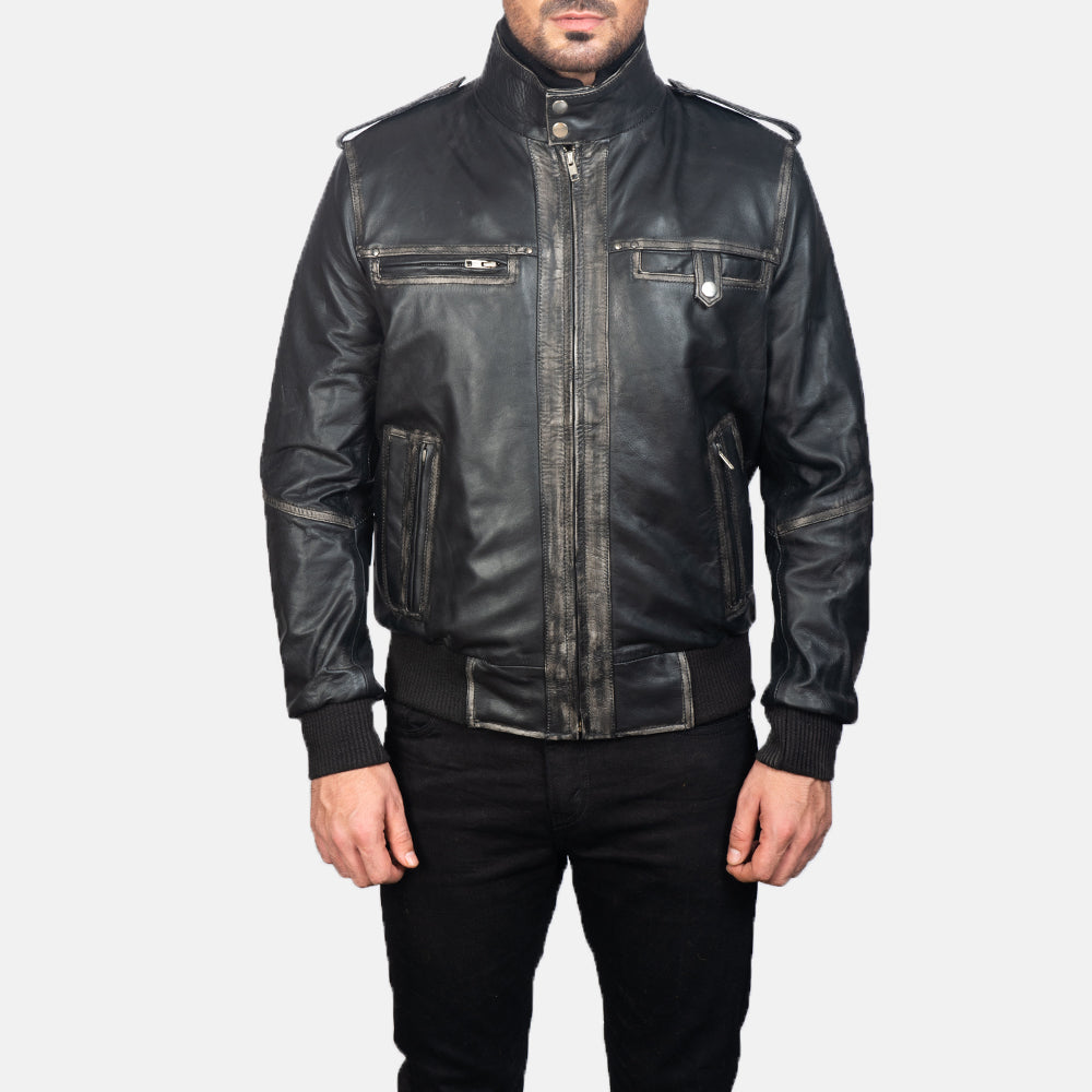 
Glen Street Fekete Bőr Bomber Dzseki Férfi in Black Cowhide Leather - Elölnézet & testre szabott sziluett | Online vásárlás
