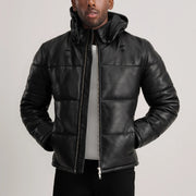 
Gordon Tan Hooded Leather Puffer Jacket in Tan Brown Sheepskin Leather - Elölnézet & testre szabott sziluett | Online vásárlás