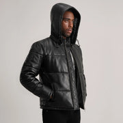
Tan Brown Sheepskin Leather Hooded Jacket - Hátulnézet precíz vállilleszkedéssel és tiszta szegéllyel