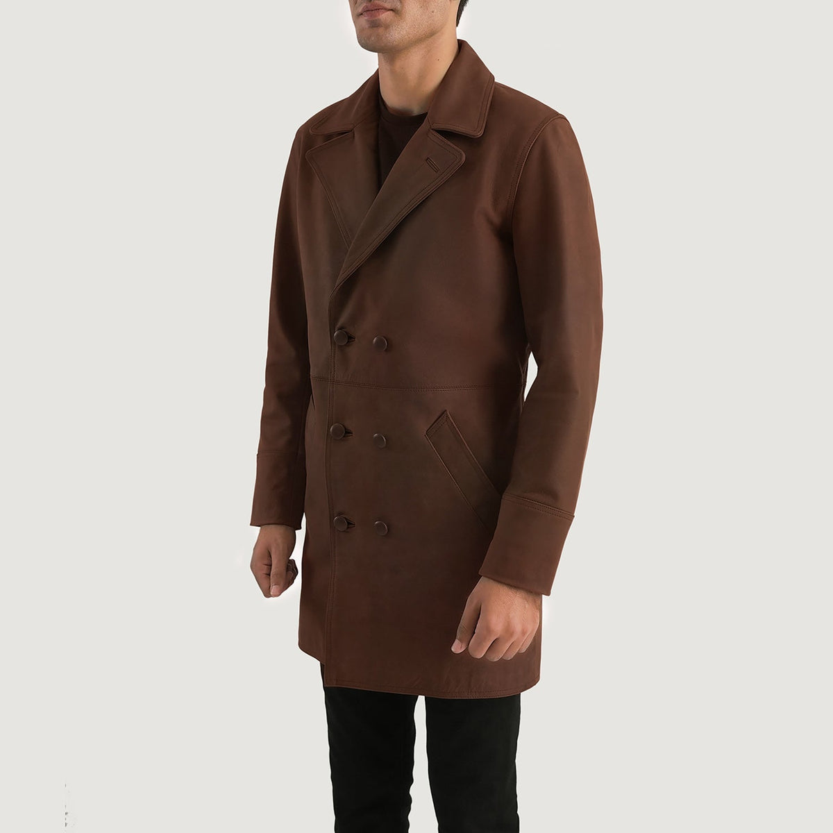 
Distressed Brown Cowhide leather Coat - Hátulnézet precíz vállilleszkedéssel és tiszta szegéllyel