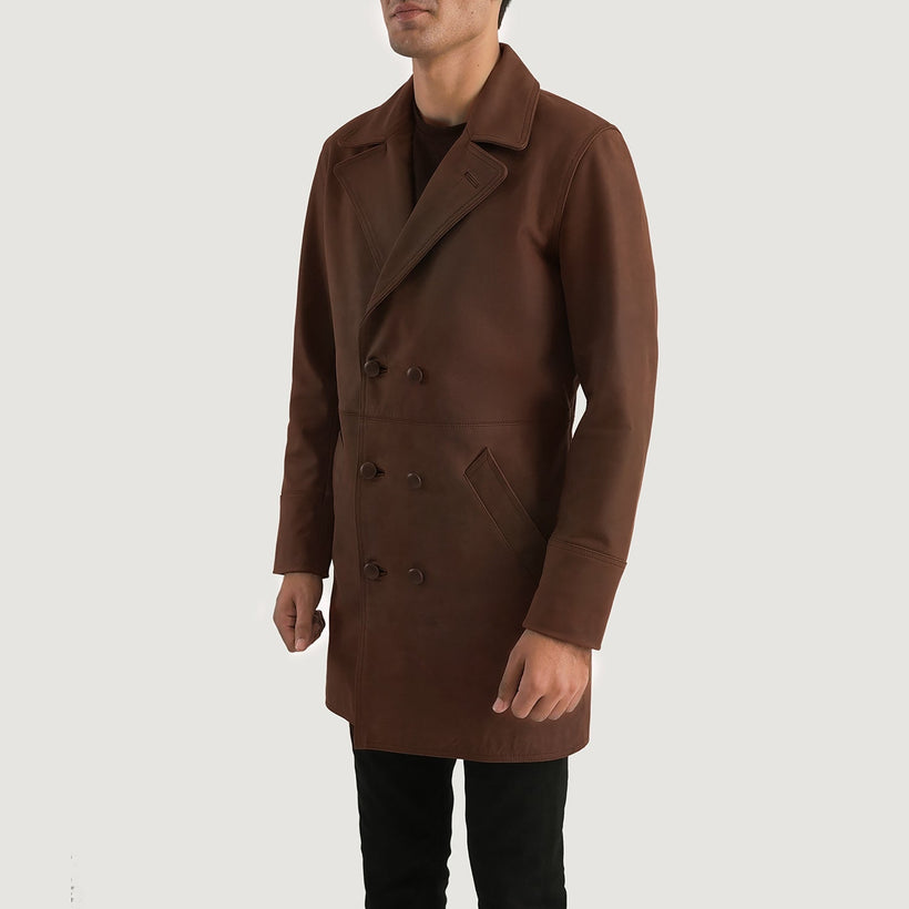 Half Life Barna Leather Coat férfi