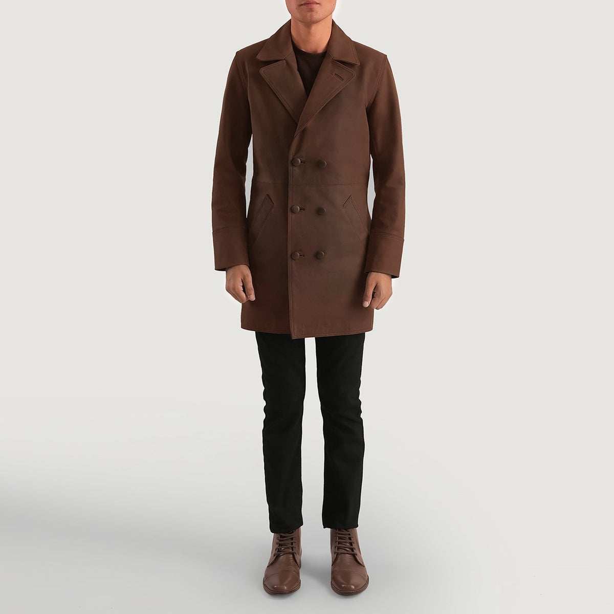 
Közeli részlet of Notch & Button Hardware on Half Life Barna Bőrkabát Férfi