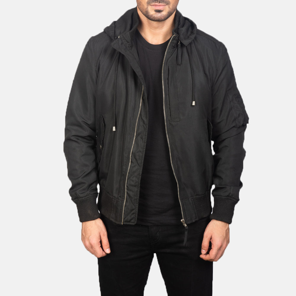 
Hanklin Ma-1 Black Hooded Bomber Jacket in Black Polyester - Elölnézet & testre szabott sziluett | Online vásárlás