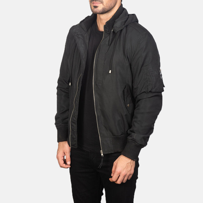 Hanklin MA-1 Fekete Hooded Bőr bomber dzseki férfi