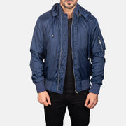 
Blue Hooded Bomber Jacket in Blue Nylon - Elölnézet & testre szabott sziluett | Online vásárlás