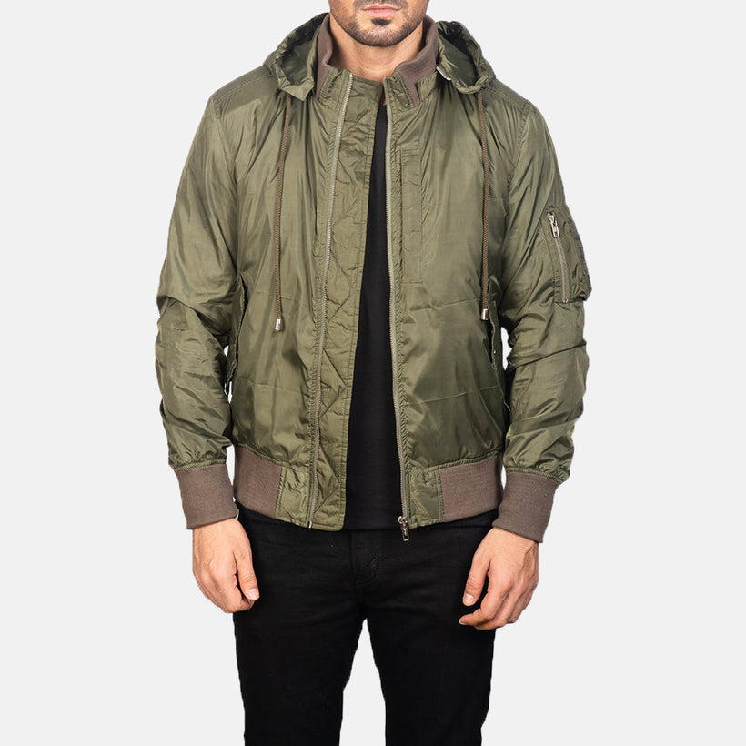 Hanklin MA-1 Green Hooded Bőr bomber dzseki férfi