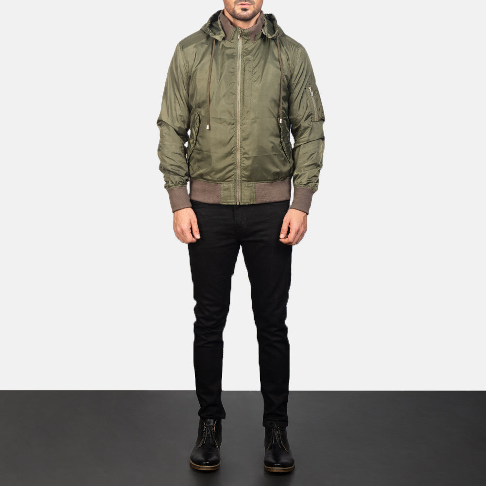 
Hanklin Ma-1 Green Hooded Bomber Jacket - Oldalnézet az ergonomikus ujjkialakítással