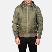 
Közeli részlet of Knit Rib with Removable Nylon Hood & Zipper Hardware on Hanklin Ma-1 Green Hooded Bomber Jacket