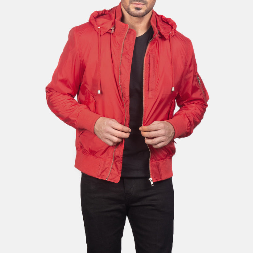 Hanklin MA-1 Piros Hooded Bőr Bomber Dzseki Férfi