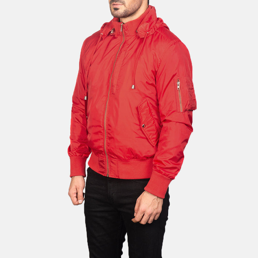 Hanklin MA-1 Piros Hooded Bőr Bomber Dzseki Férfi