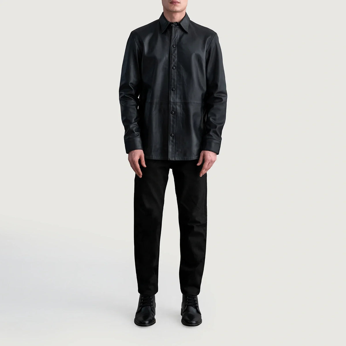 
Közeli részlet of Shirt & Leather Buttons Hardware on Haven Black Leather Shirt