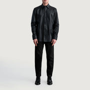 
Közeli részlet of Shirt & Leather Buttons Hardware on Haven Black Leather Shirt