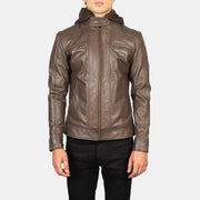 
Közeli részlet of Band with Snap Button & Zipper Hardware on Hector Barna Hooded Bőr Motoros Dzseki Férfi