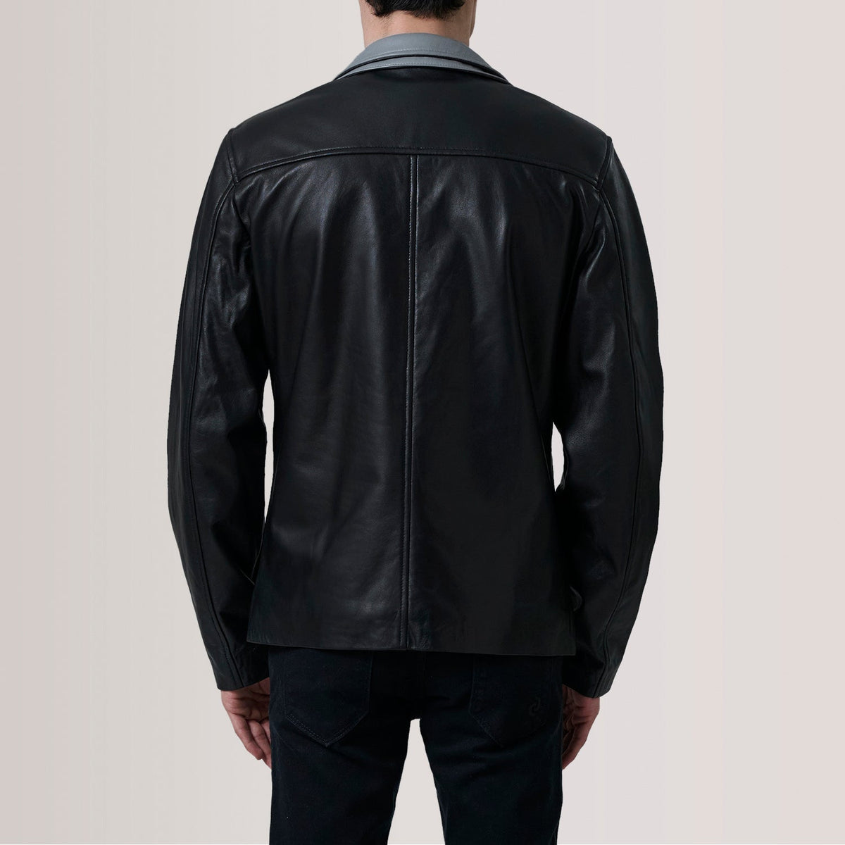 
Közeli részlet of Band Collar with Snap Button & Zipper with placket Hardware on Henrik Grey Suede Cafe Racer For Men