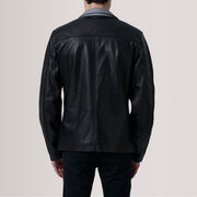 
Közeli részlet of Band Collar with Snap Button & Zipper with placket Hardware on Henrik Grey Suede Cafe Racer For Men