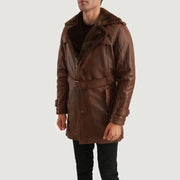
Distressed Brown Sheepskin Burnishing Winter Jacket - Hátulnézet precíz vállilleszkedéssel és tiszta szegéllyel