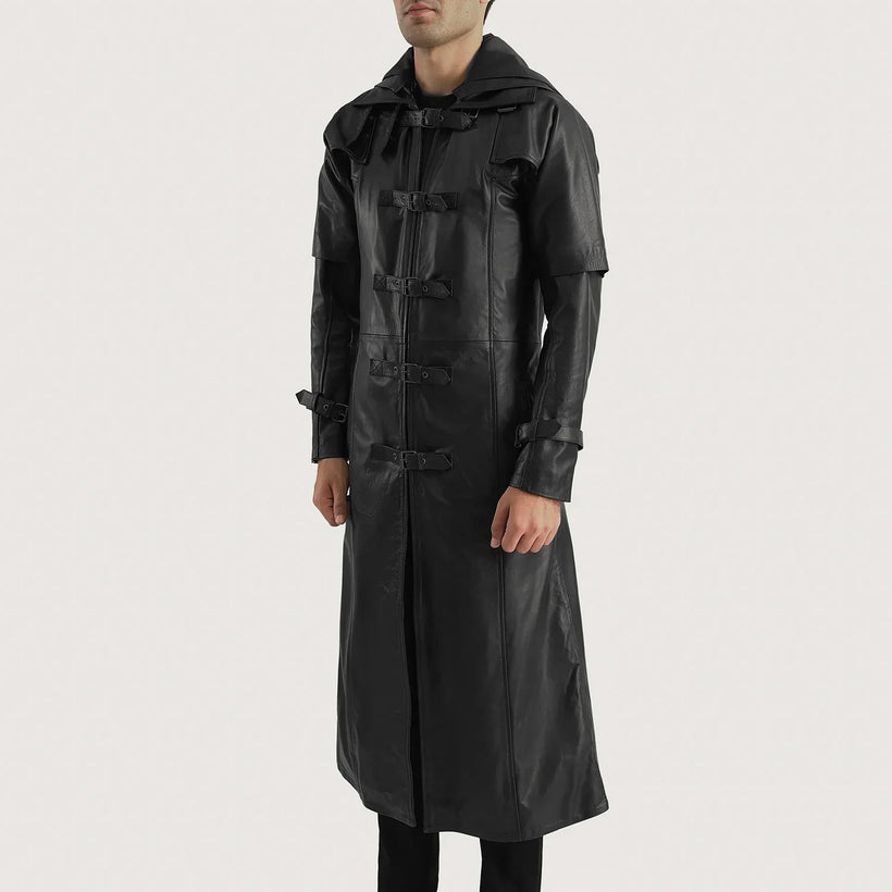 Huntsman Fekete Hooded Bőr Viharkabát Férfi