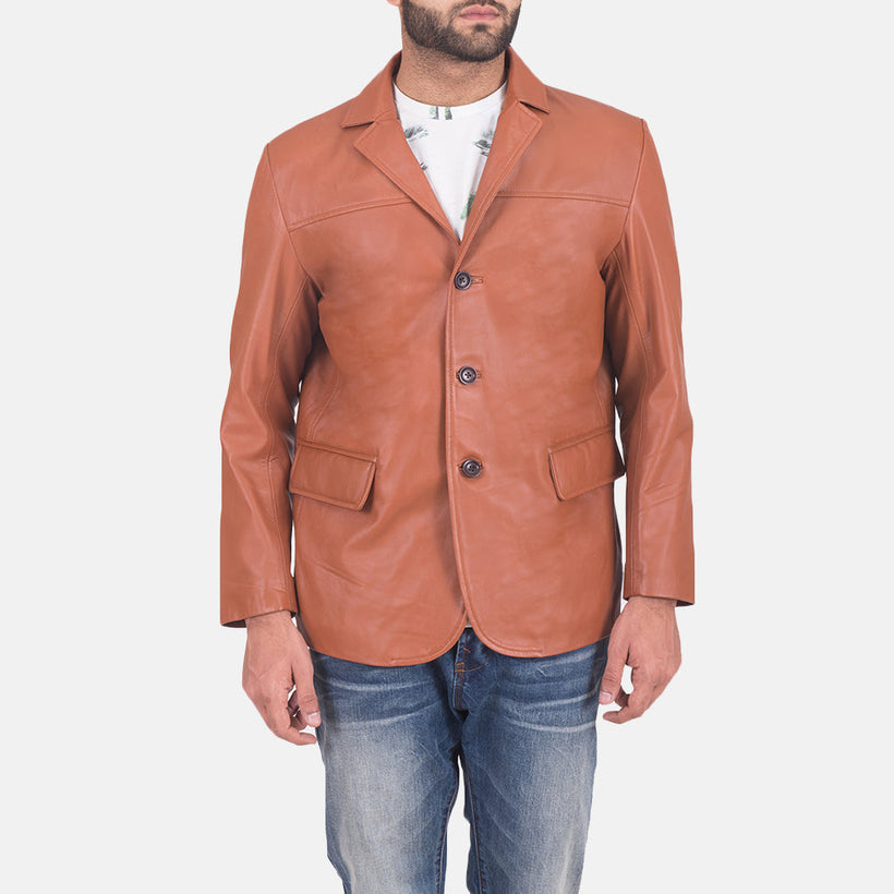 James Tan Barna Leather Blazer férfi