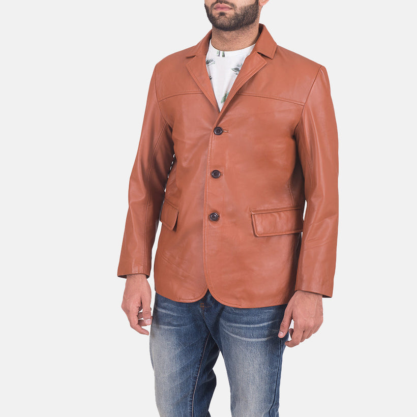 James Tan Barna Leather Blazer férfi