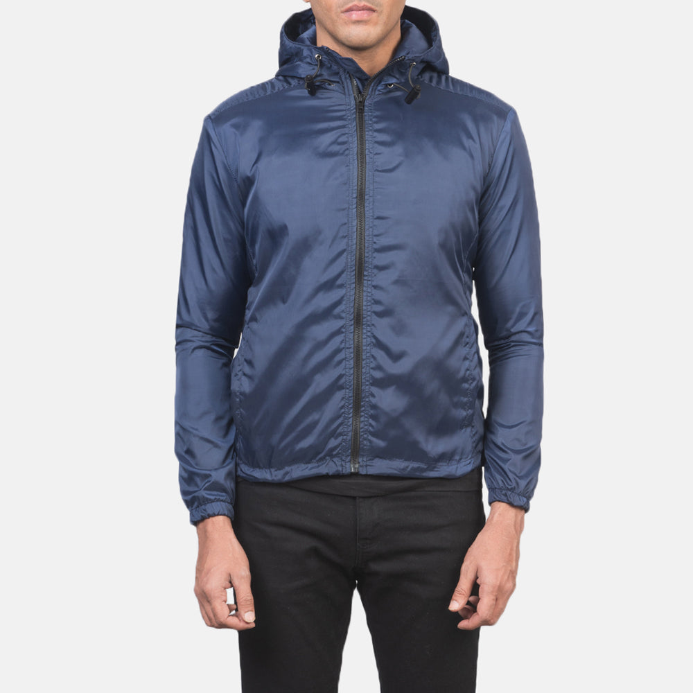 
Jimmy Kék Hooded Windbreaker Bőrdzseki Férfi in Blue Nylon - Elölnézet & testre szabott sziluett | Online vásárlás