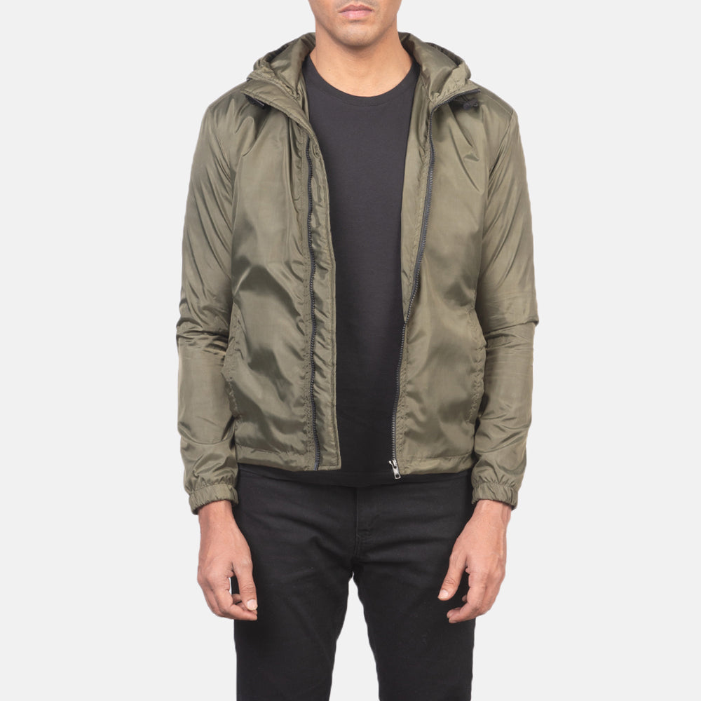 
Jimmy Zöld Hooded Windbreaker Bőrdzseki Férfi in Green Nylon - Elölnézet & testre szabott sziluett | Online vásárlás
