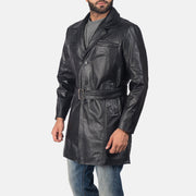 Black Cowhide leather Coat - Back View Showing Tailored Shoulder Fit &amp; Clean Hemline
