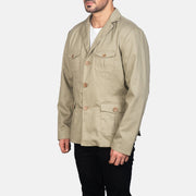 
Beige Poly-Cotton Leather Blazer - Hátulnézet precíz vállilleszkedéssel és tiszta szegéllyel