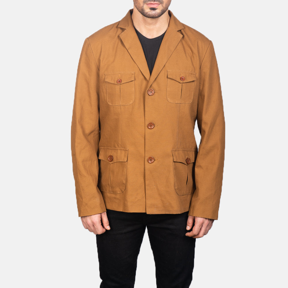 
Közeli részlet of Notch & Button Hardware on Kajetan Khaki Safari Bőrdzseki Férfi