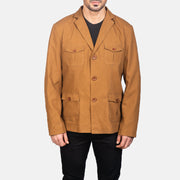 
Közeli részlet of Notch & Button Hardware on Kajetan Khaki Safari Bőrdzseki Férfi