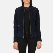 
Kelsee Navy Blue Suede Biker Jacket in Navy Blue Goatskin Suede - Elölnézet & testre szabott sziluett | Online vásárlás