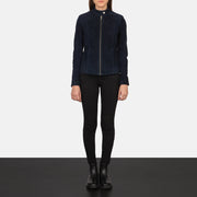 
Kelsee Navy Blue Suede Biker Jacket - Oldalnézet az ergonomikus ujjkialakítással