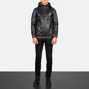 
Kenton Hooded Blue Suede Pullover Jacket - Oldalnézet az ergonomikus ujjkialakítással