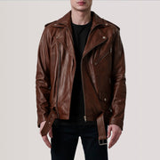 
Kole Waxed Barna Leather Double Rider Bőrdzseki Férfi in Distressed Brown Sheepskin Burnished - Elölnézet & testre szabott sziluett | Online vásárlás