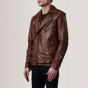 
Kole Waxed Barna Leather Double Rider Bőrdzseki Férfi - Oldalnézet az ergonomikus ujjkialakítással