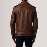 
Közeli részlet of Notch & Zipper & Waist Straps Hardware on Kole Waxed Barna Leather Double Rider Bőrdzseki Férfi