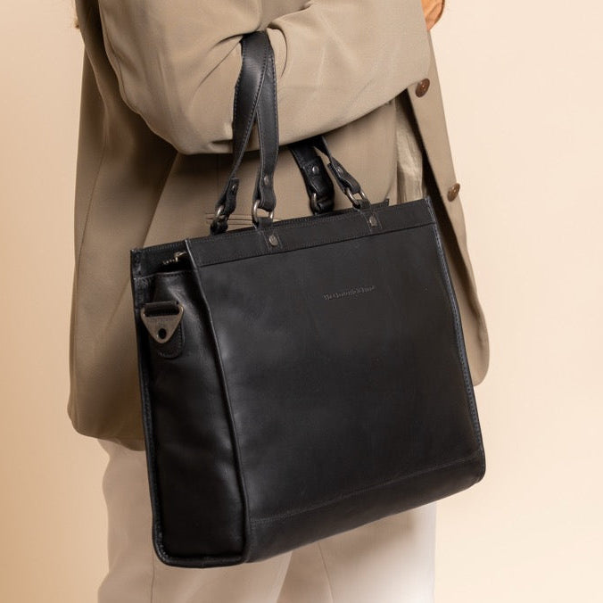 Classic 100% Full-Grain leather Briefcase - Hátulnézet megerősített bőrpántokkal