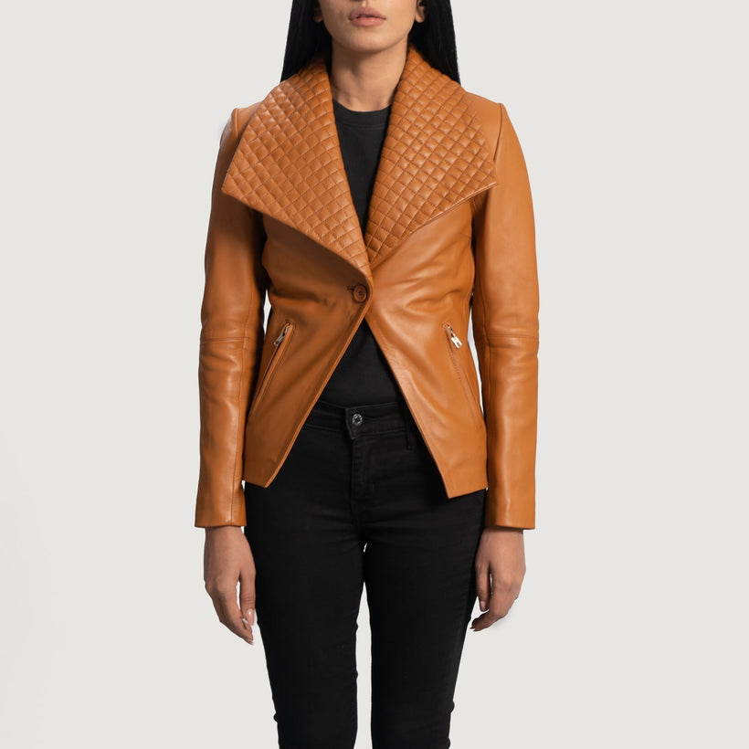 Lee Tan Barna Leather Blazer női