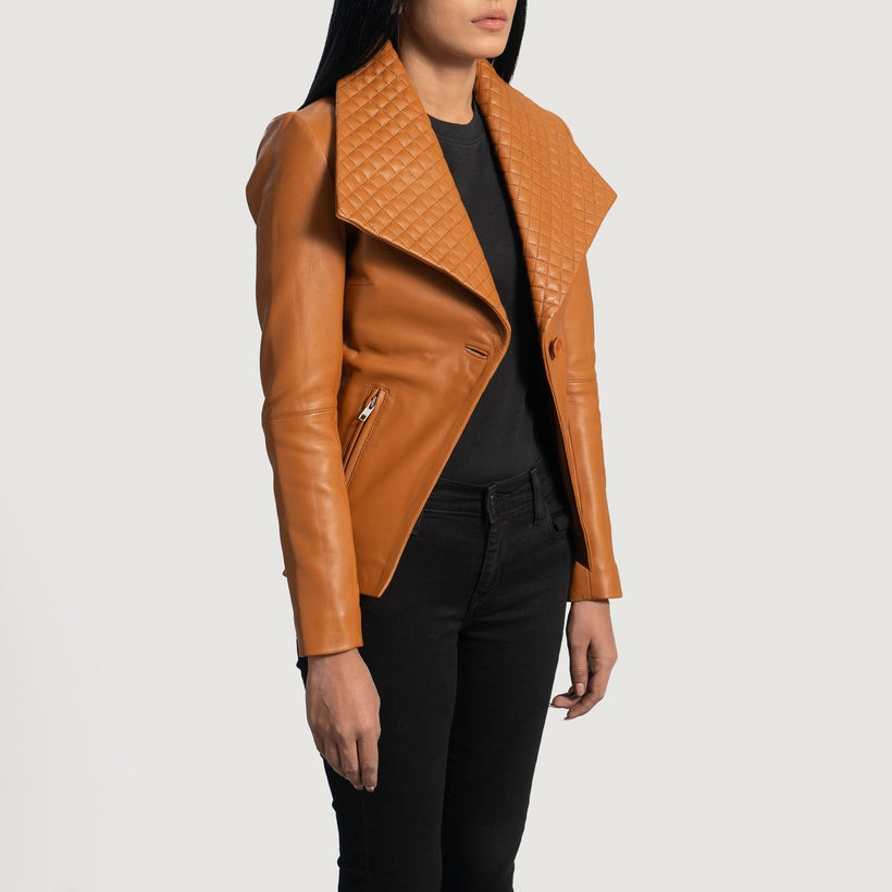 Lee Tan Barna Leather Blazer női