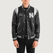 
Liberte New York Fekete Leather Varsity Bőrdzseki Férfi in Black & White Sheepskin Leather - Elölnézet & testre szabott sziluett | Online vásárlás