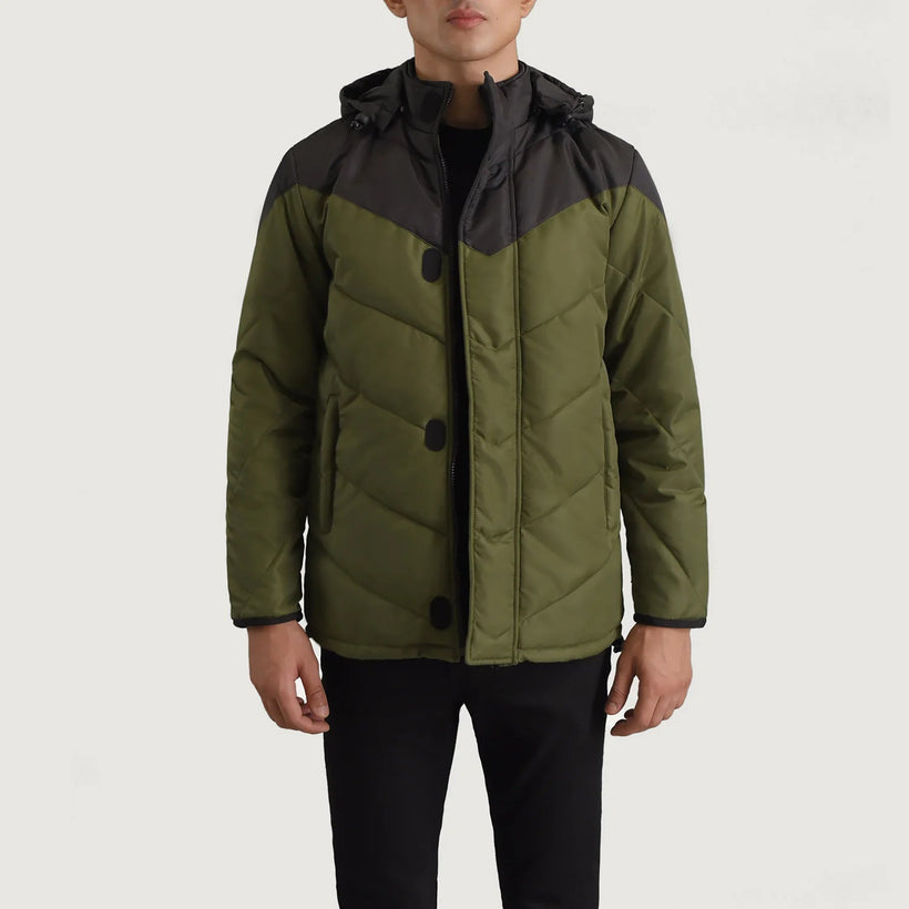Luka Fekete & Zöld Hooded Puffer Bőrdzseki Férfi