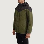 
Black & Green Full-Grain Leather Hooded Jacket - Hátulnézet precíz vállilleszkedéssel és tiszta szegéllyel